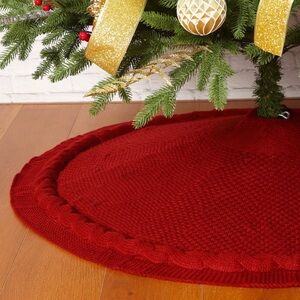 Thick Luxury Cable Knit Rustic Holiday Christmas Tree Skirt 36” BURGUNDY